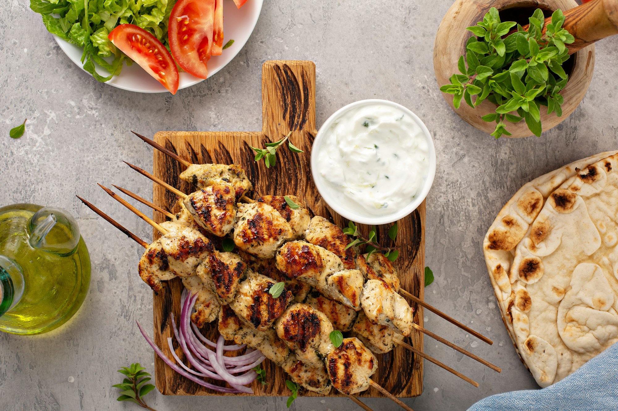 Greek chicken souvlaki with tzatziki